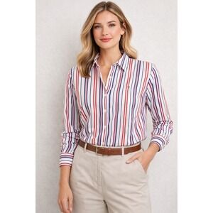 Lauren Ralph Lauren Womens Striped Button Down Shirt XXL Classic Preppy Monogram